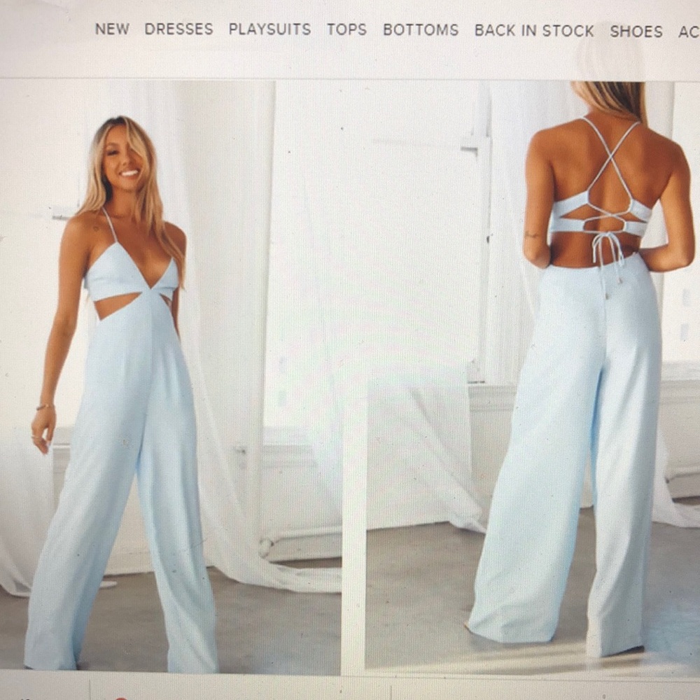 Hello Molly strut it jumpsuit baby blue size small